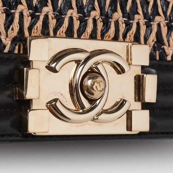 Chanel Black Woven Raffia and Lambskin Leather Medium Boy Bag - Picture 6 of 9